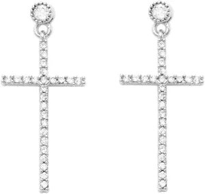 Rosemarie's Religious Gifts Women's Stunning 14K Gold Plated Cubic Zirconia Crystal Cross Hypoallergenic Post Back Dangle Earrings, 1.12"