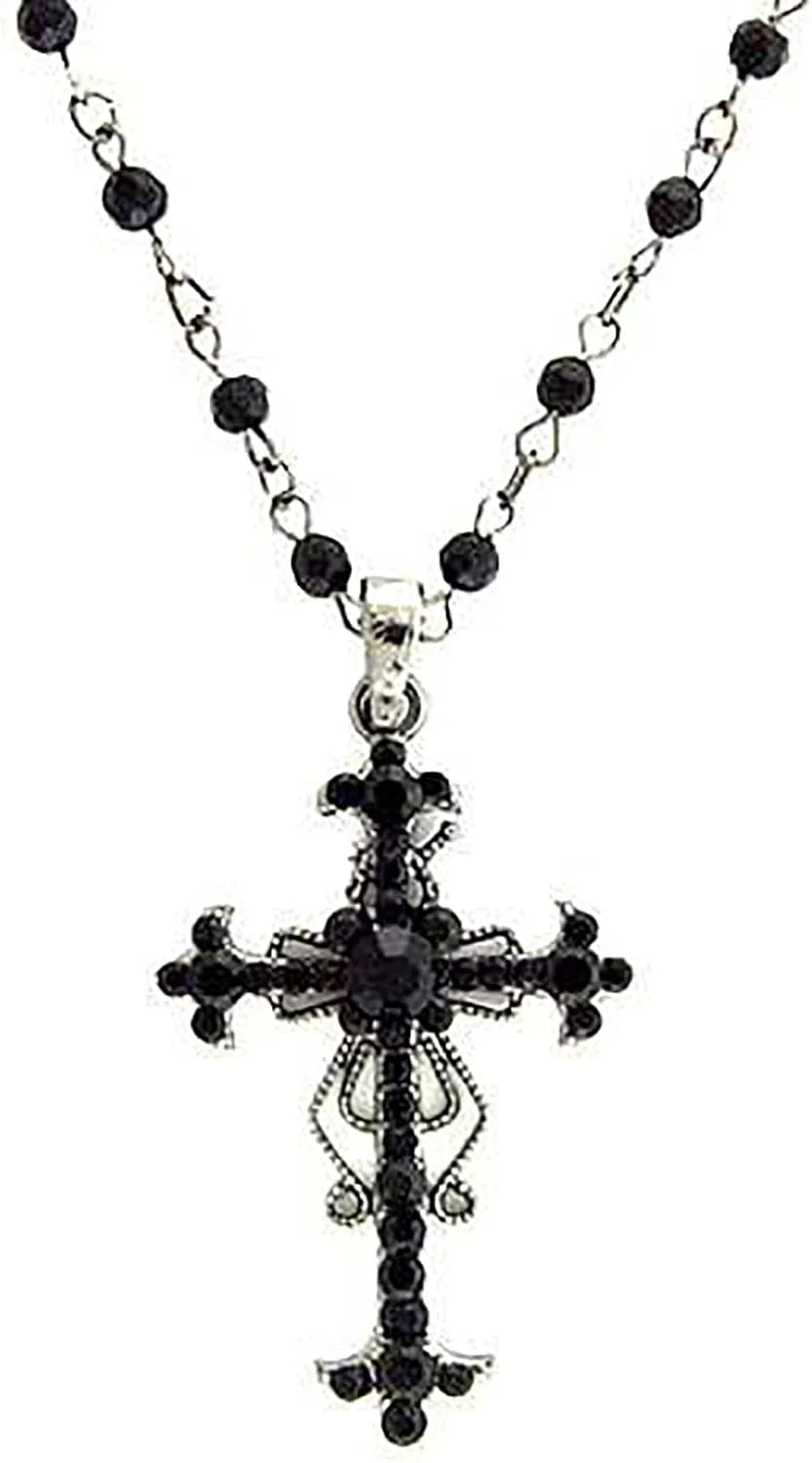 Rosemarie's Religious Gifts Women's Stunning Vintage Vibes Crystal Rhinestone Christian Cross Pendant Necklace Earrings Easter Gift Set, 18" 3" Extender