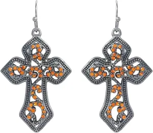 Rosemarie's Religious Gifts Women's Stunning Vintage Vibes Orange Topaz Crystal Rhinestone Christian Passion Cross Hematite Tone Easter Gift Jewelry