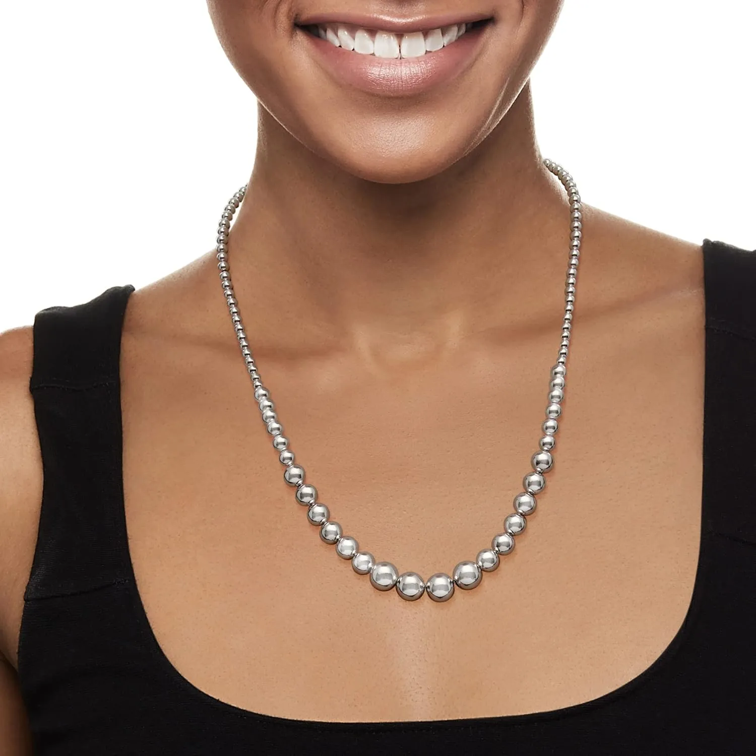 Ross-Simons Italian 4-10mm Sterling Silver Bead Graduated Necklace