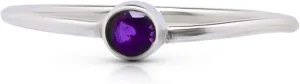 Round Amethyst 925 Sterling Silver Ring - Delicate BOHO Chic Jewelry - Fashionable and Stylish for Women with Velvet Gift Bag/Box - Made by Indian Artisans - Size 5-9