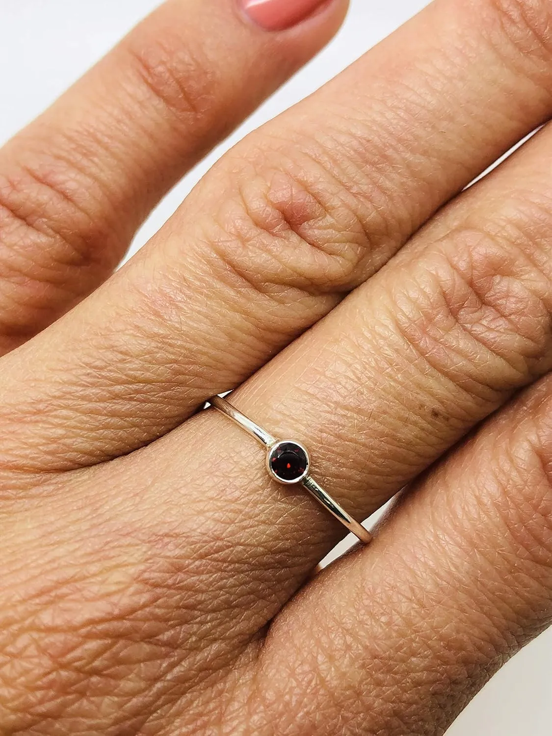 Round Amethyst 925 Sterling Silver Ring - Delicate BOHO Chic Jewelry - Fashionable and Stylish for Women with Velvet Gift Bag/Box - Made by Indian Artisans - Size 5-9