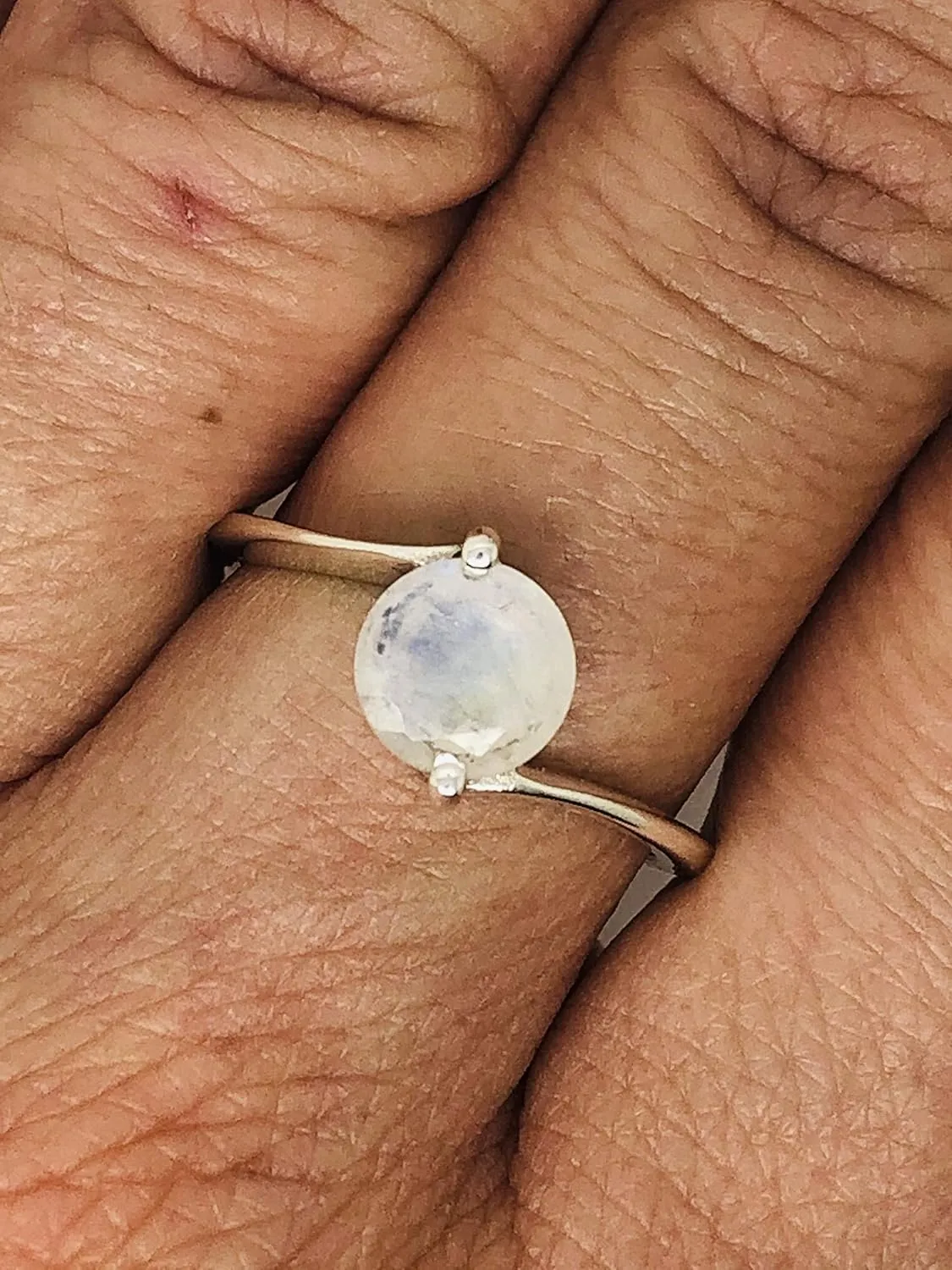 Round Moonstone 925 Sterling Silver Ring - Delicate BOHO Chic Jewelry - Fashionable and Stylish for Women with Velvet Gift Bag - Made by Indian Artisans - Size 5-10
