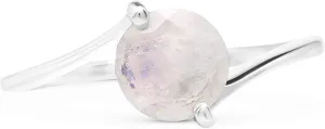 Round Moonstone 925 Sterling Silver Ring - Delicate BOHO Chic Jewelry - Fashionable and Stylish for Women with Velvet Gift Bag - Made by Indian Artisans - Size 5-10