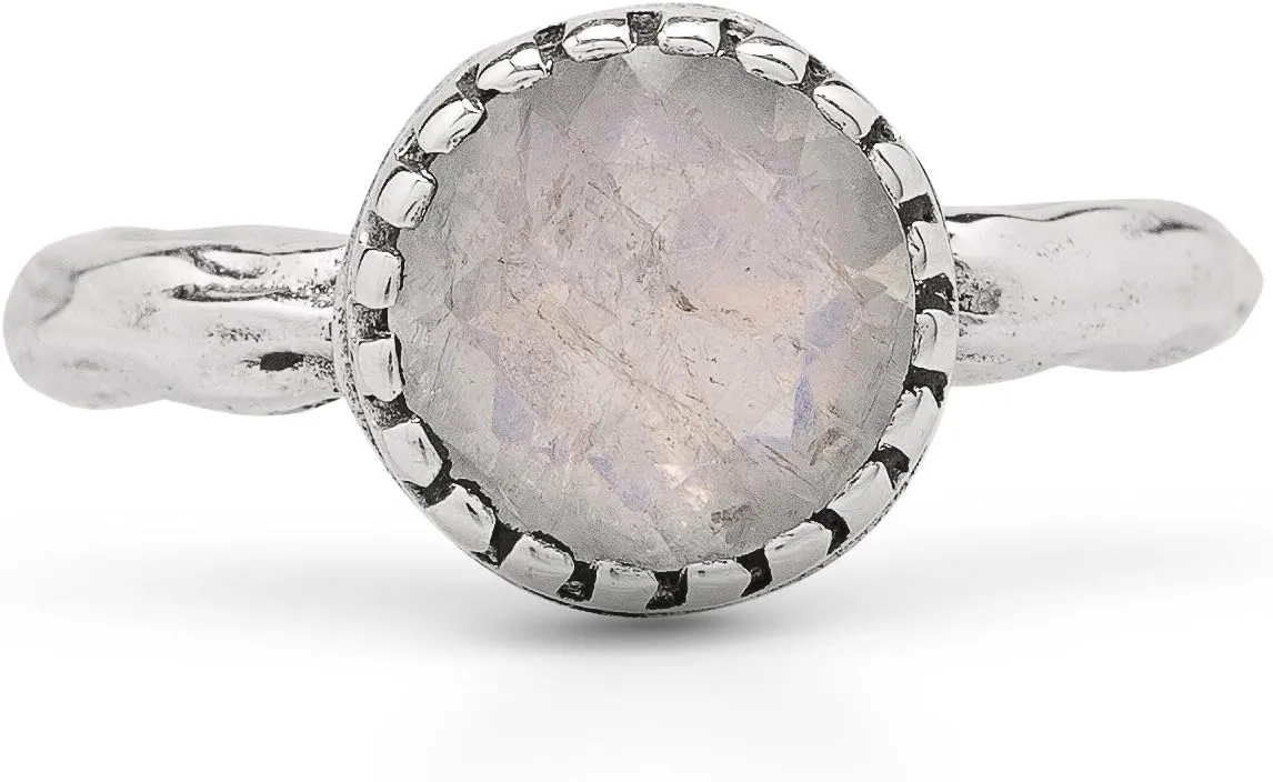Round Moonstone 925 Sterling Silver Ring - Delicate BOHO Chic Jewelry - Fashionable and Stylish for Women with Velvet Gift Bag/Box - Made by Indian Artisans - Size 5-10