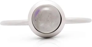 Round Moonstone 925 Sterling Silver Ring - Delicate BOHO Chic Jewelry - Fashionable and Stylish for Women with Velvet Gift Bag/Box - Made by Indian Artisans - Size 6-9