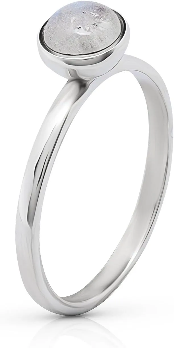 Round Moonstone 925 Sterling Silver Ring - Delicate BOHO Chic Jewelry - Fashionable and Stylish for Women with Velvet Gift Bag/Box - Made by Indian Artisans - Size 6-9
