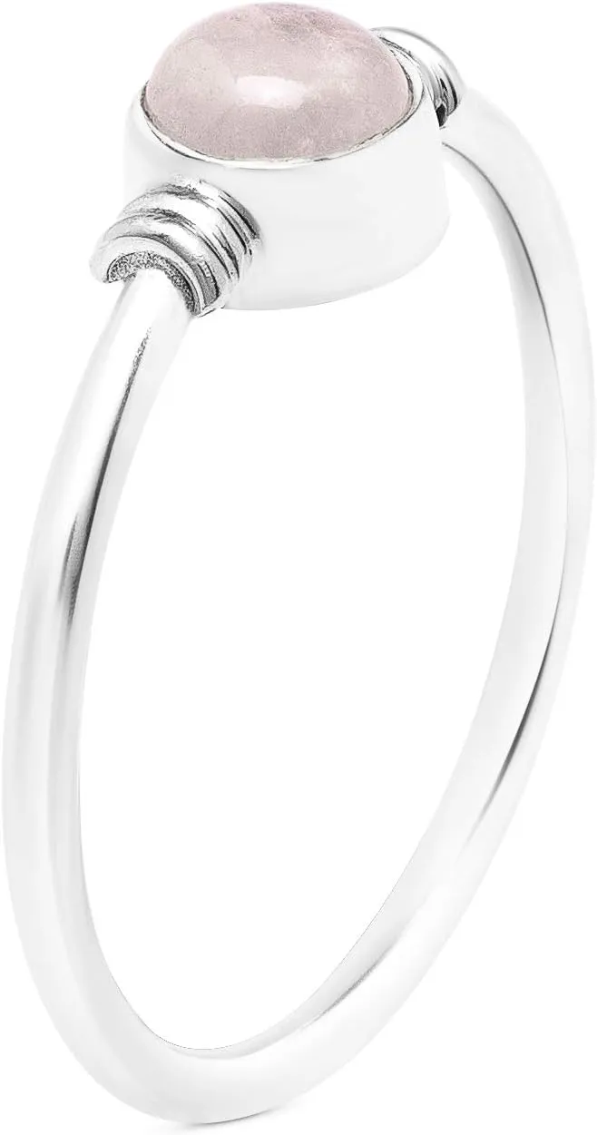 Round Rose Quartz 925 Sterling Silver Ring - Delicate BOHO Chic Jewelry - Fashionable and Stylish for Women With Gift Box - Made by Indian Artisans - Size 5-10