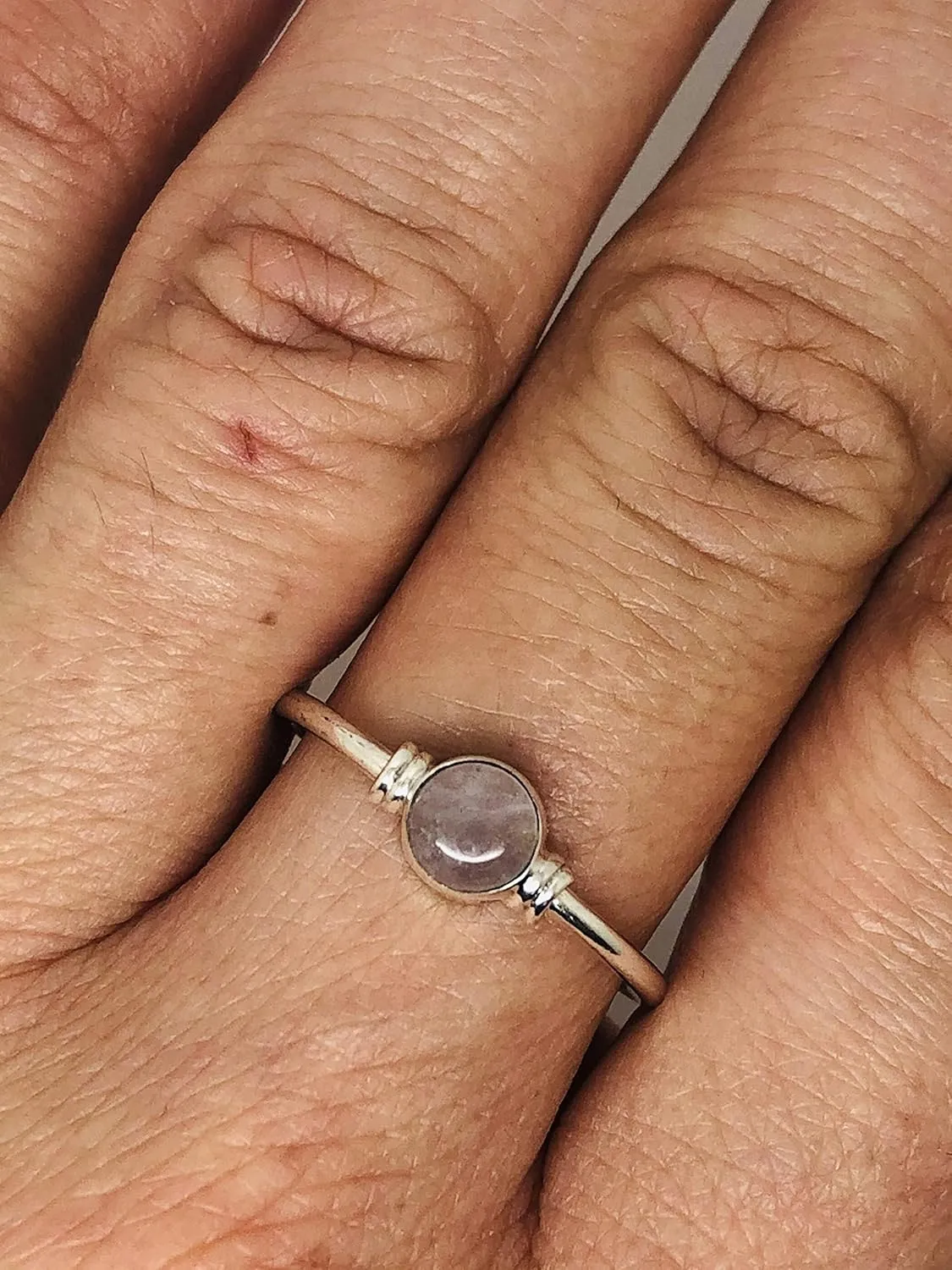 Round Rose Quartz 925 Sterling Silver Ring - Delicate BOHO Chic Jewelry - Fashionable and Stylish for Women With Gift Box - Made by Indian Artisans - Size 5-10