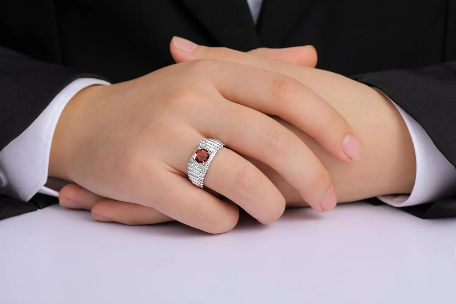 Rylos Men's Sterling Silver Gemstone Ring - Stunning 7MM Round Design, Birthstone Statement Piece for Men - Available in Sizes 8-13