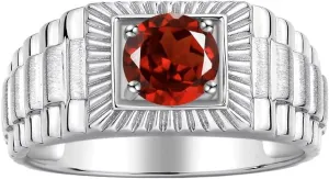 Rylos Men's Sterling Silver Gemstone Ring - Stunning 7MM Round Design, Birthstone Statement Piece for Men - Available in Sizes 8-13