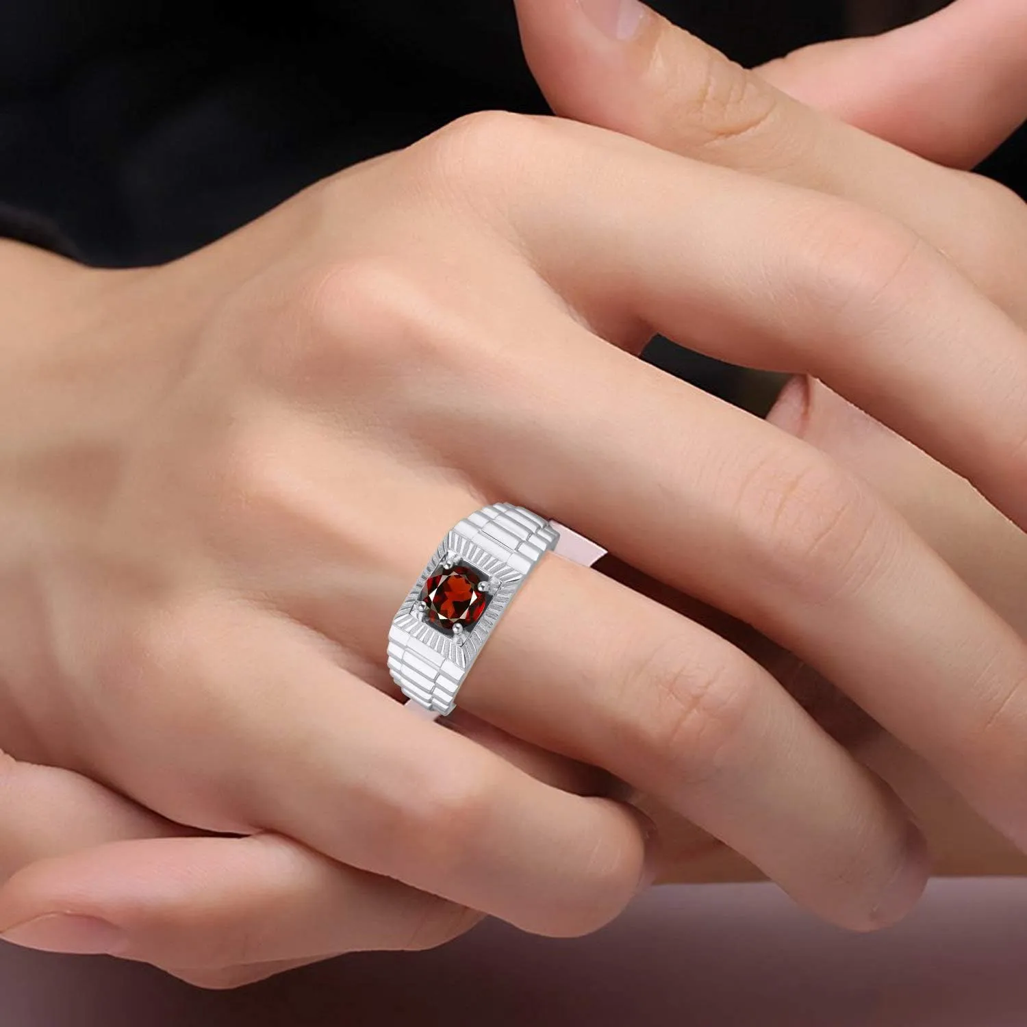 Rylos Men's Sterling Silver Gemstone Ring - Stunning 7MM Round Design, Birthstone Statement Piece for Men - Available in Sizes 8-13