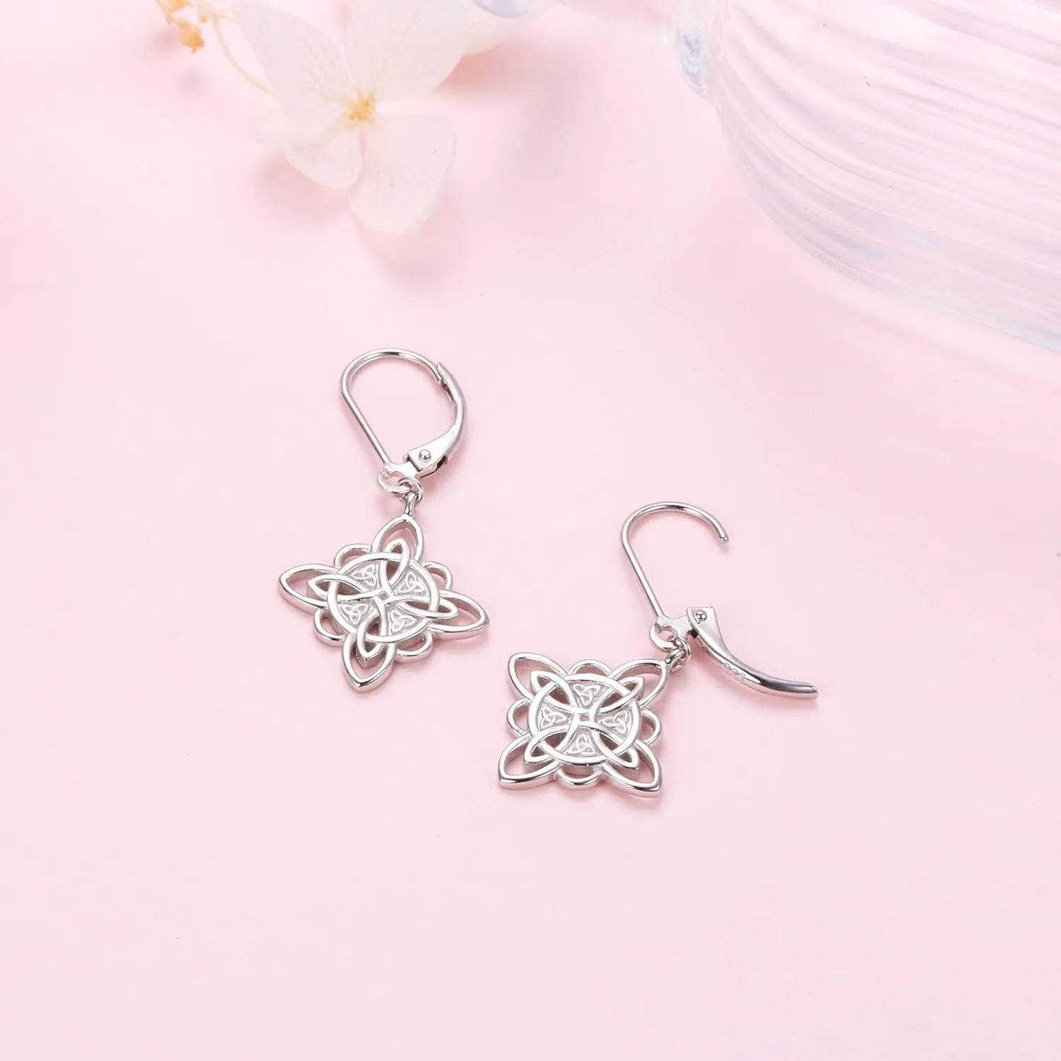 S925 Sterling Silver Celtic Knot Earrings for Women Irish Good Luck Drop Dangle Hook Earrings