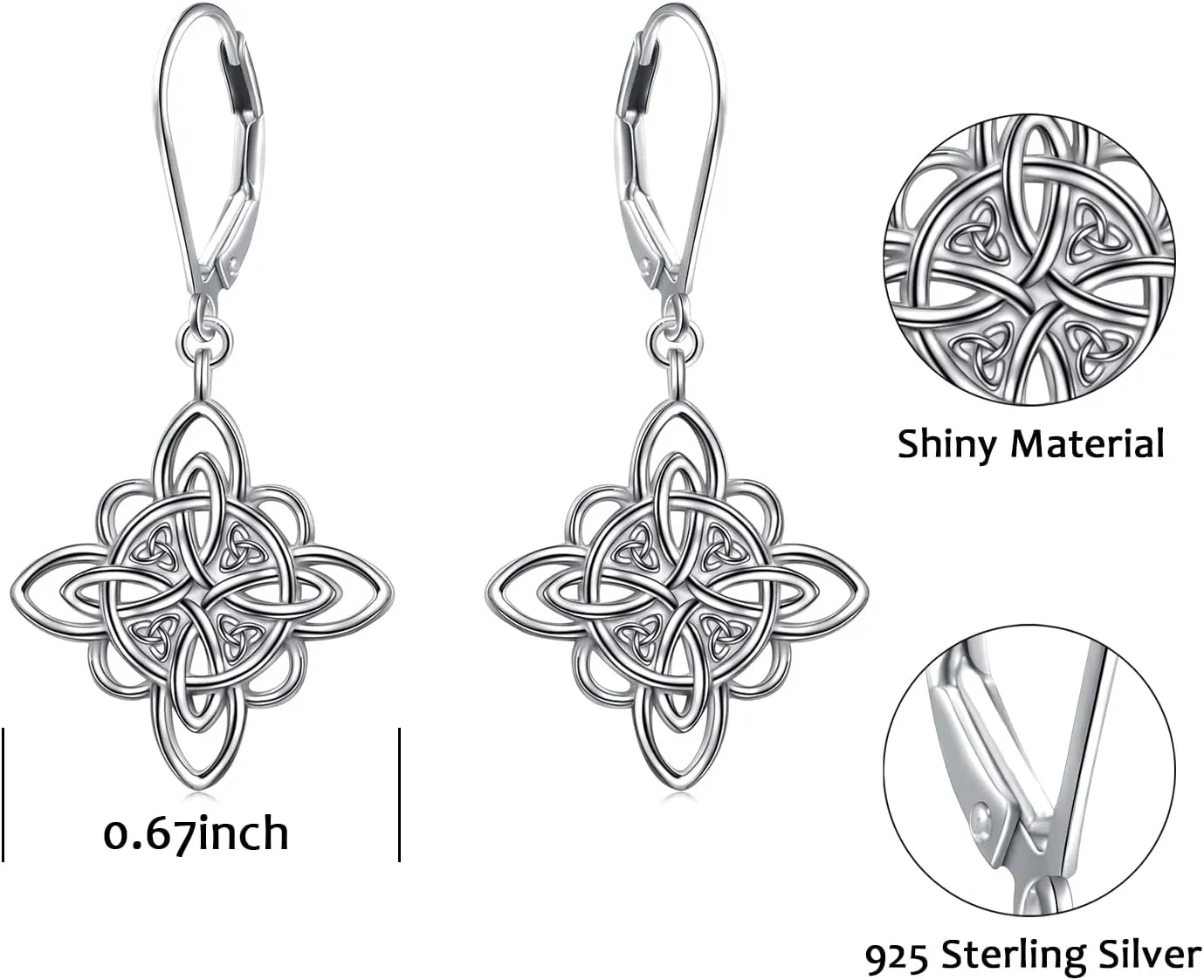 S925 Sterling Silver Celtic Knot Earrings for Women Irish Good Luck Drop Dangle Hook Earrings