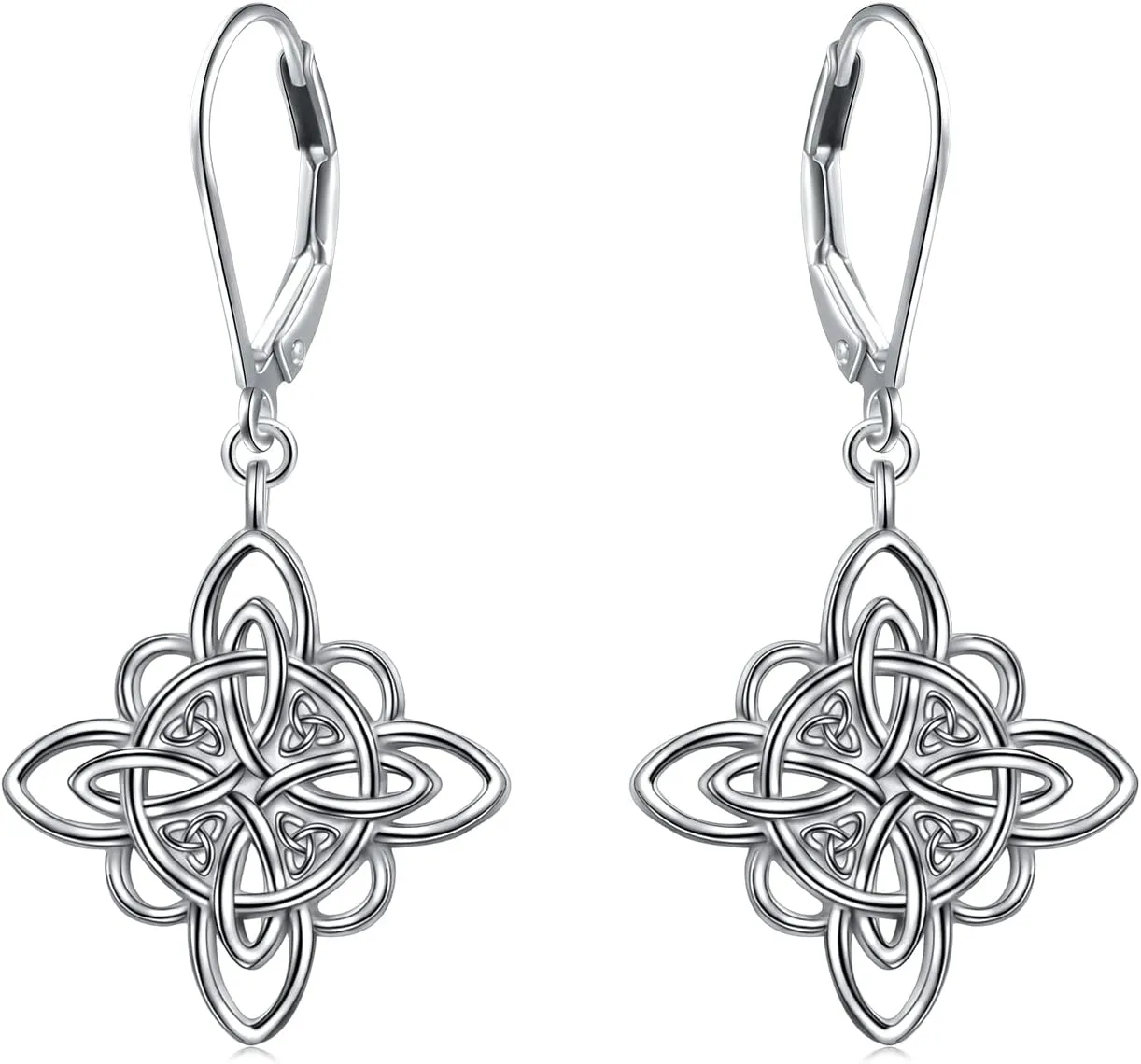 S925 Sterling Silver Celtic Knot Earrings for Women Irish Good Luck Drop Dangle Hook Earrings