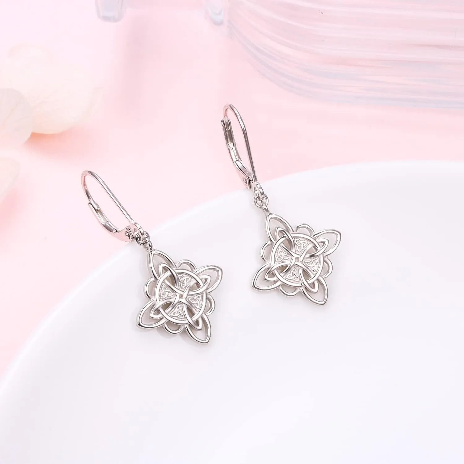 S925 Sterling Silver Celtic Knot Earrings for Women Irish Good Luck Drop Dangle Hook Earrings