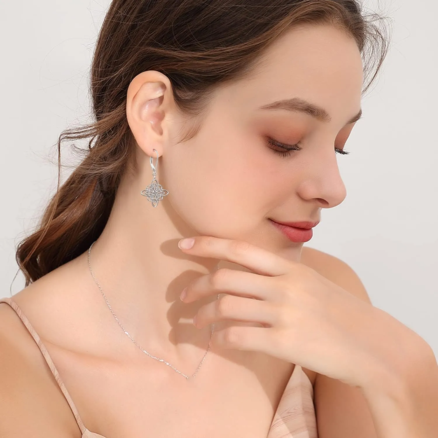S925 Sterling Silver Celtic Knot Earrings for Women Irish Good Luck Drop Dangle Hook Earrings