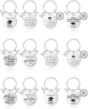 Sasylvia 12 Pcs 2025 Graduation Compass Keychain Inspirational Gift with Motivational Quote Go in the Direction of Your Dream(Stylish)