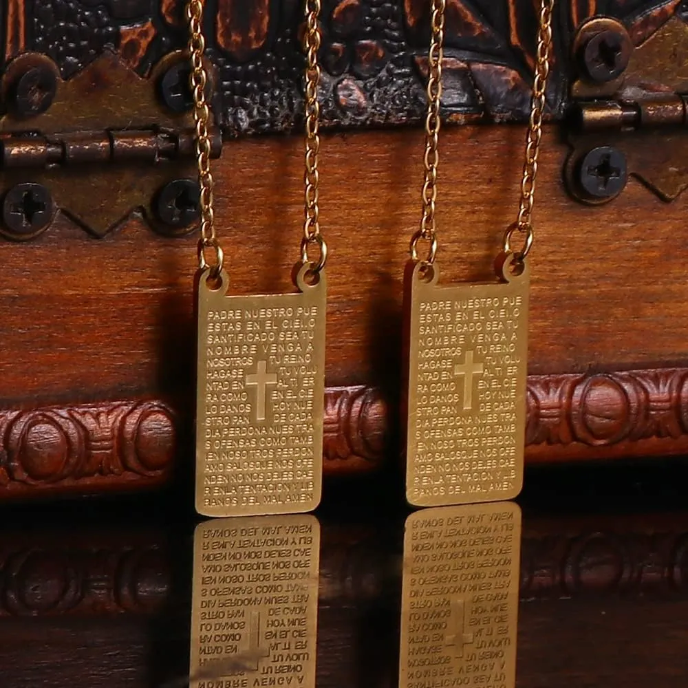 Scapulars Catholic, Our Father Padre Cross Pendant Necklace, Stainless Steel Scapulars Catholic Necklace Gift for First Holy Communion or Confirmation, Religious Gift