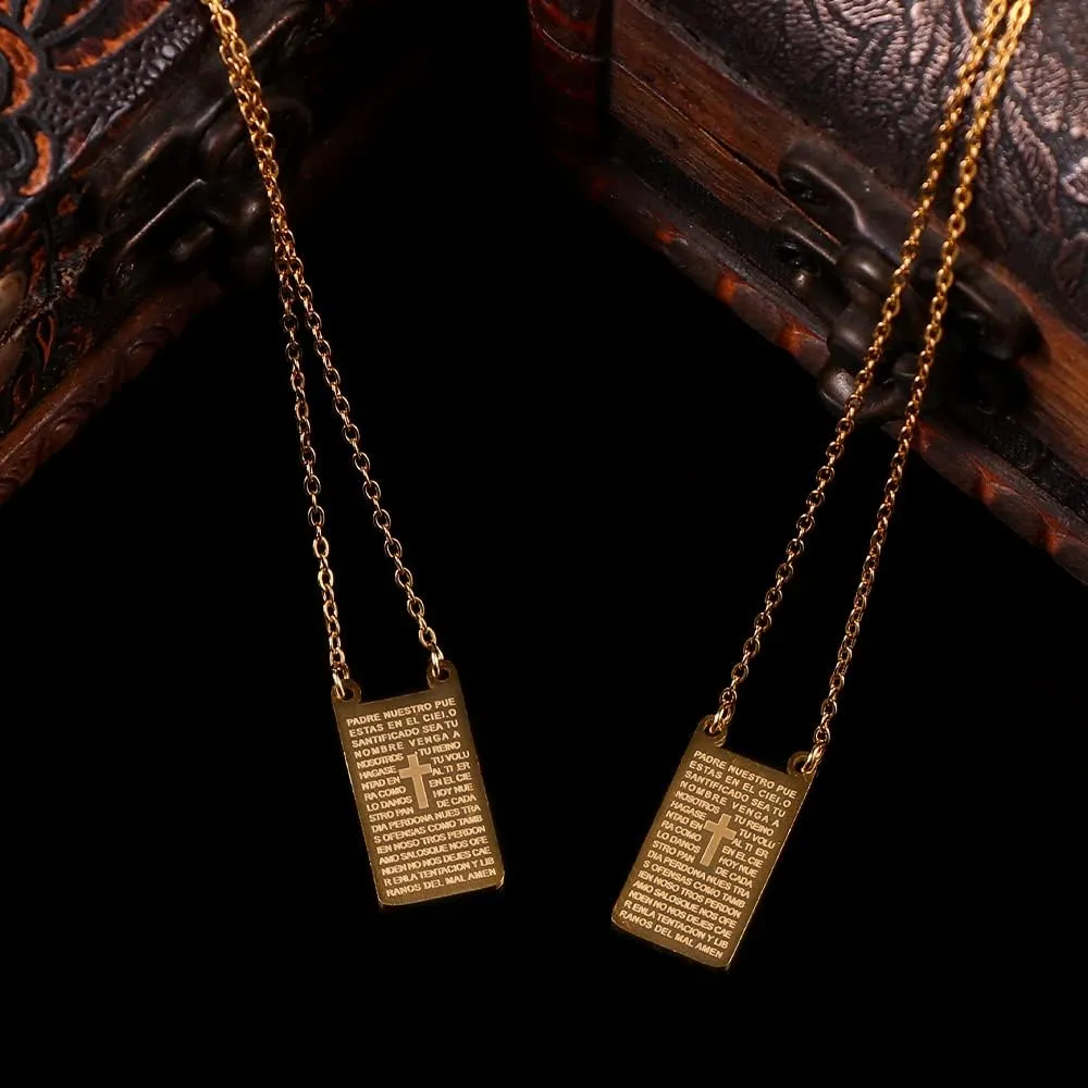 Scapulars Catholic, Our Father Padre Cross Pendant Necklace, Stainless Steel Scapulars Catholic Necklace Gift for First Holy Communion or Confirmation, Religious Gift