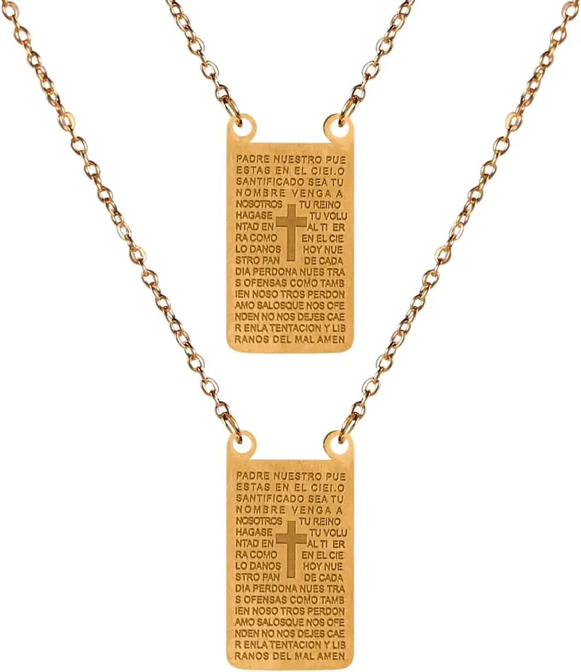 Scapulars Catholic, Our Father Padre Cross Pendant Necklace, Stainless Steel Scapulars Catholic Necklace Gift for First Holy Communion or Confirmation, Religious Gift