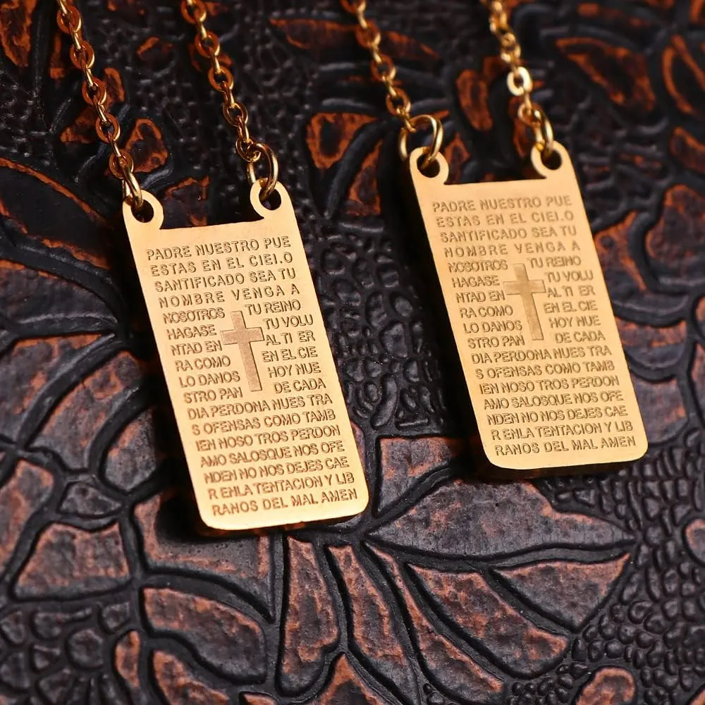 Scapulars Catholic, Our Father Padre Cross Pendant Necklace, Stainless Steel Scapulars Catholic Necklace Gift for First Holy Communion or Confirmation, Religious Gift