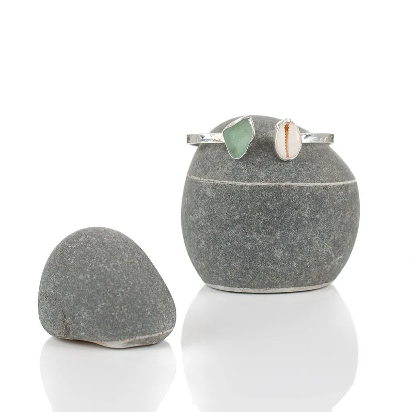 Sea Glass Seashell  Cuff Bangle
