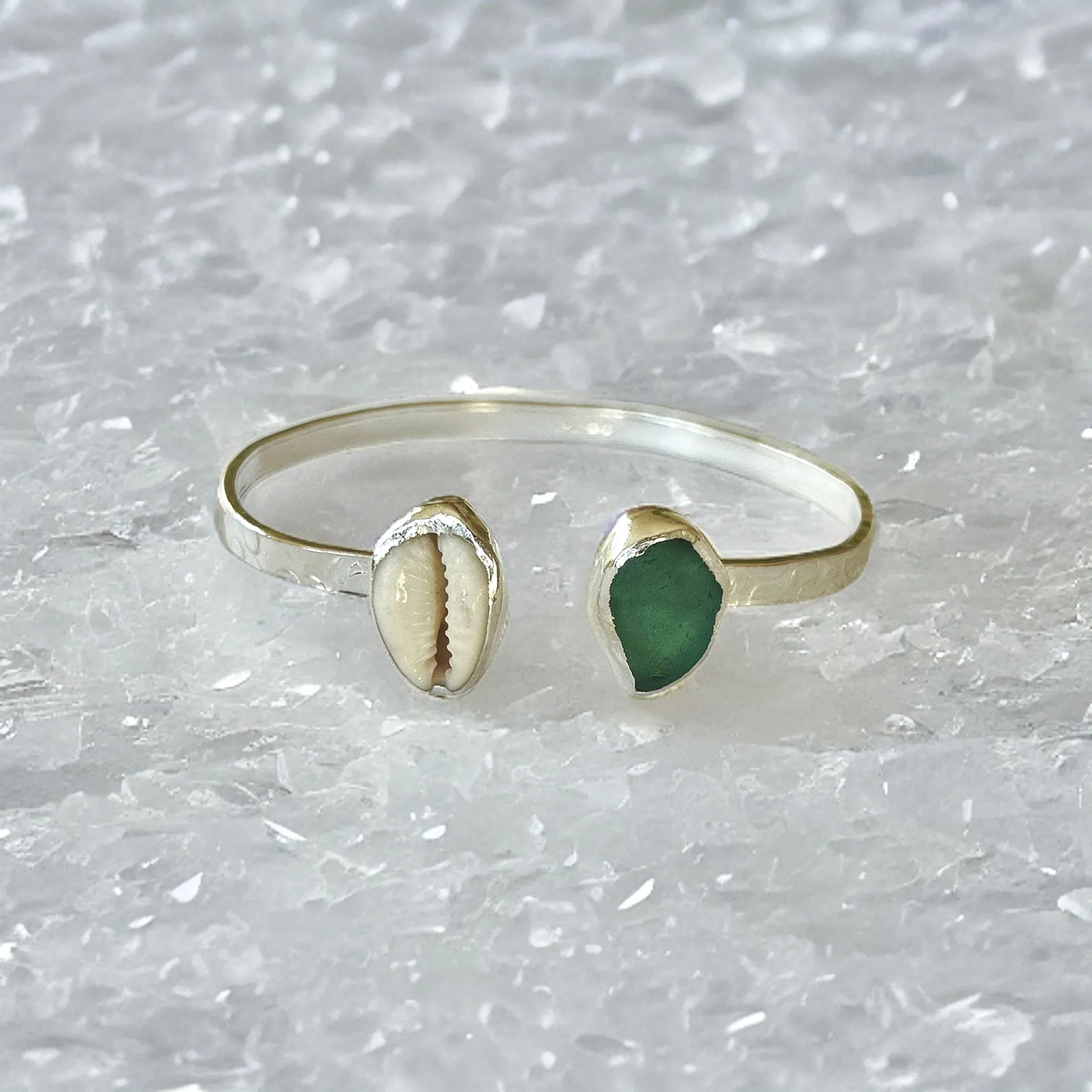 Sea Glass Seashell  Cuff Bangle