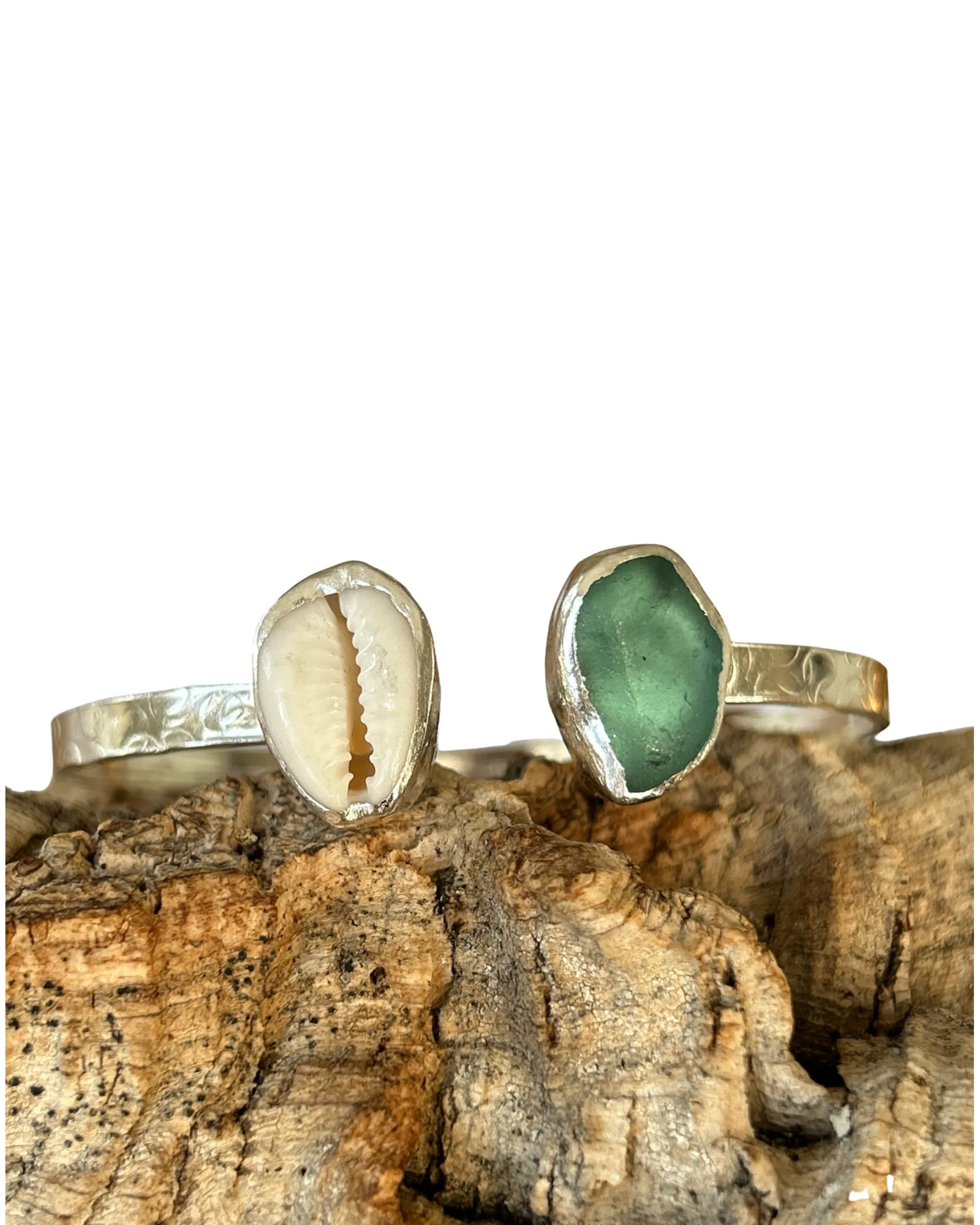 Sea Glass Seashell  Cuff Bangle