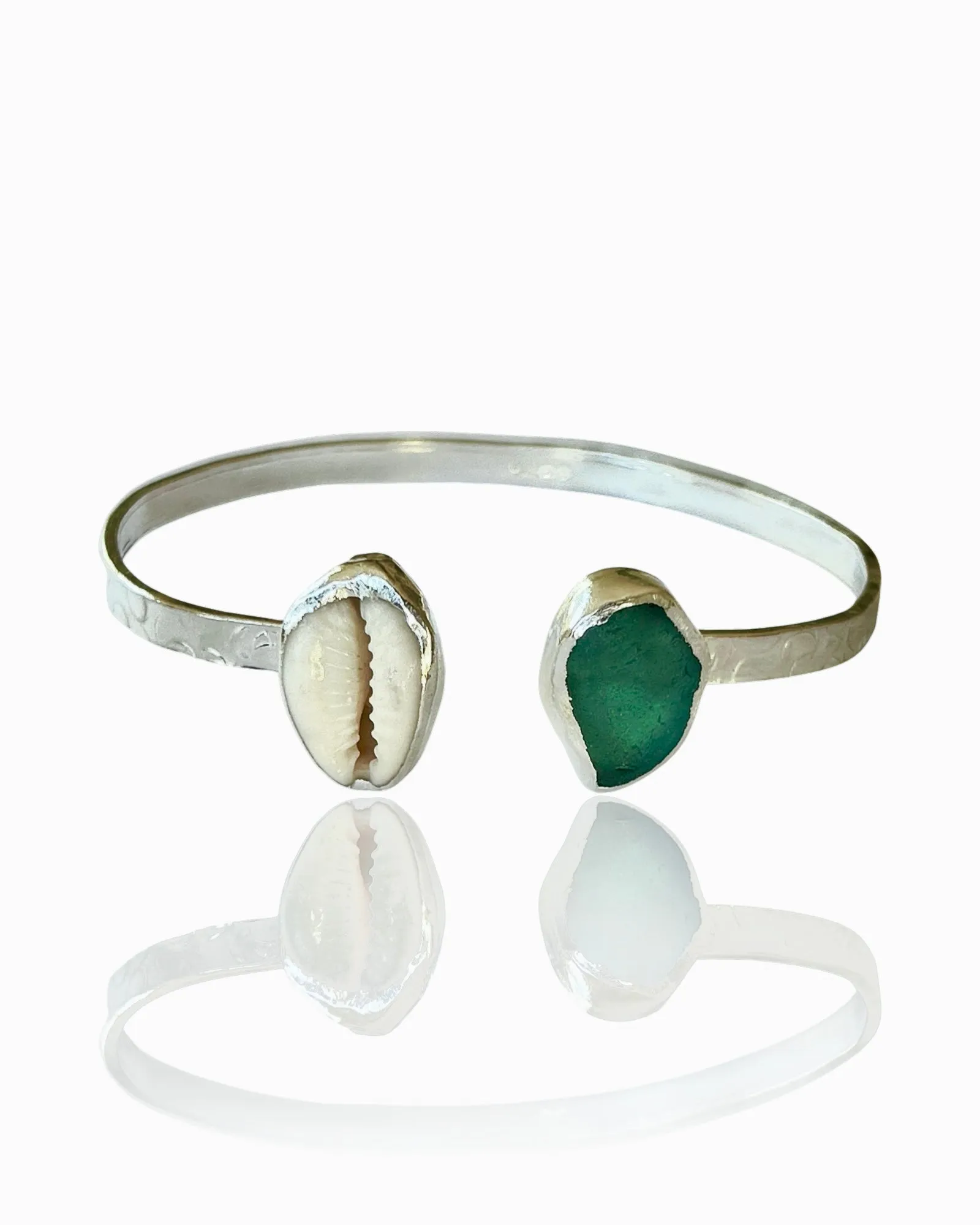 Sea Glass Seashell  Cuff Bangle