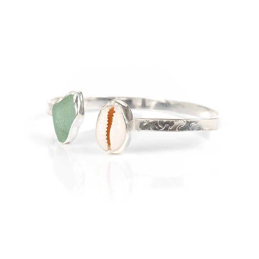 Sea Glass Seashell  Cuff Bangle