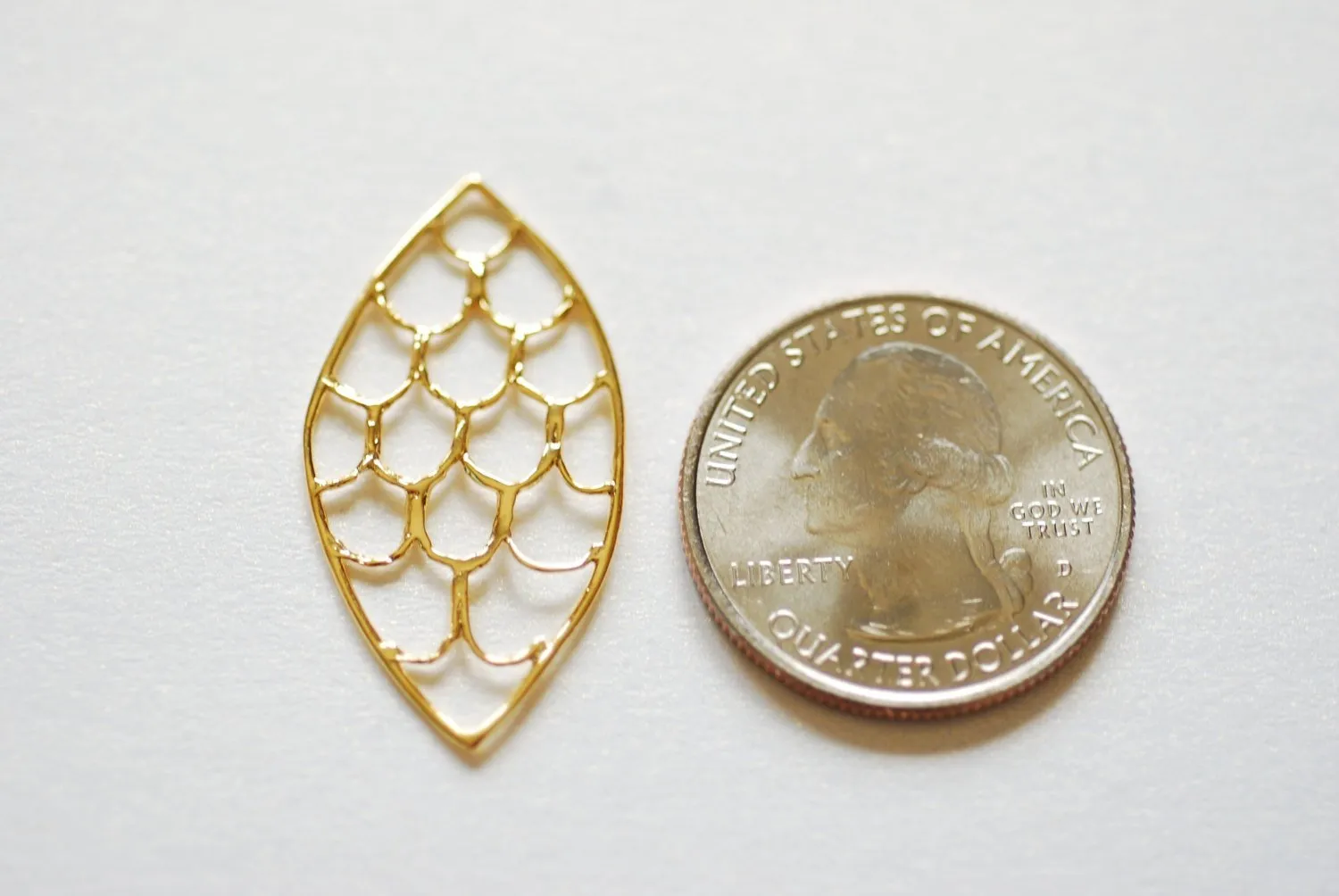 Shiny Vermeil Gold Oval Filigree Charm Connector- 18k gold plated over Sterling Silver, Gold Scales Charm, Gold Chandelier Earrings, 213