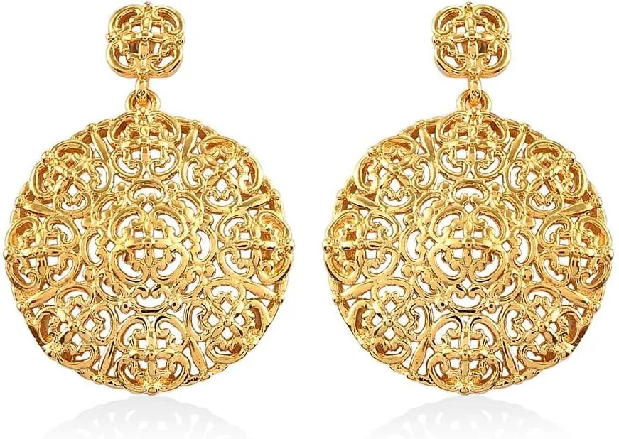 Shop LC Gold Plated Earrings Disc Drop Filigree Earrings for Women Circle Hoop Openwork Summer Boho Beach Statement Jewelry Birthday Gifts for Women