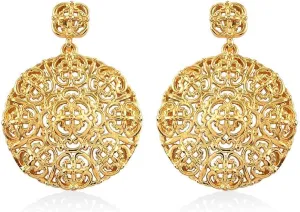 Shop LC Gold Plated Earrings Disc Drop Filigree Earrings for Women Circle Hoop Openwork Summer Boho Beach Statement Jewelry Birthday Gifts for Women