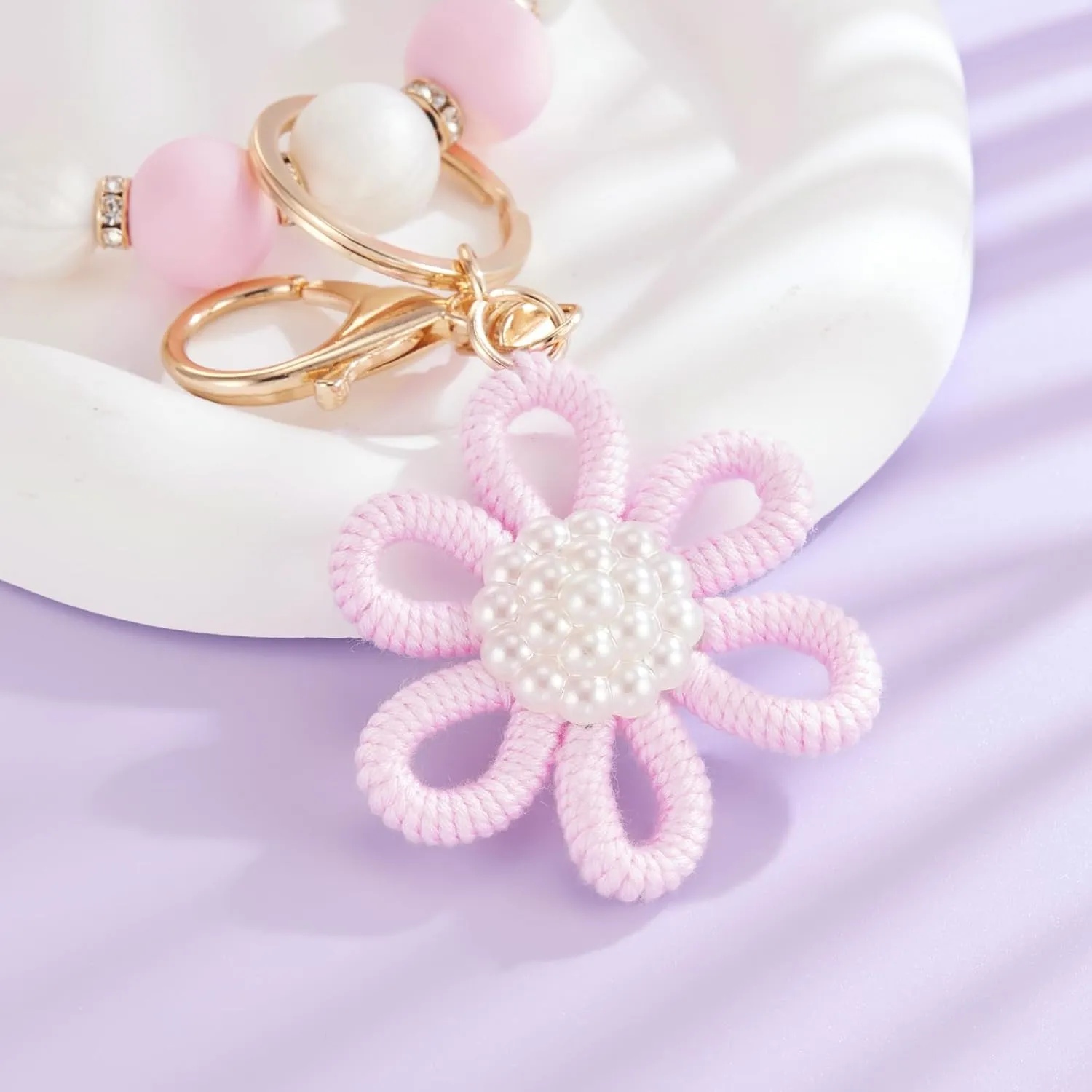 Silicone Beaded Bangle Key Ring With Butterfly Pendant Wristlet Bracelet Keychain For Women Girls