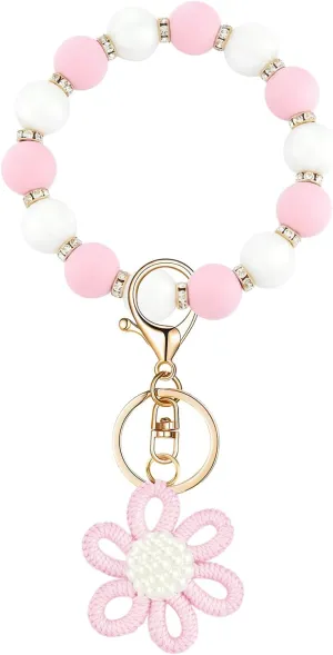 Silicone Beaded Bangle Key Ring With Butterfly Pendant Wristlet Bracelet Keychain For Women Girls