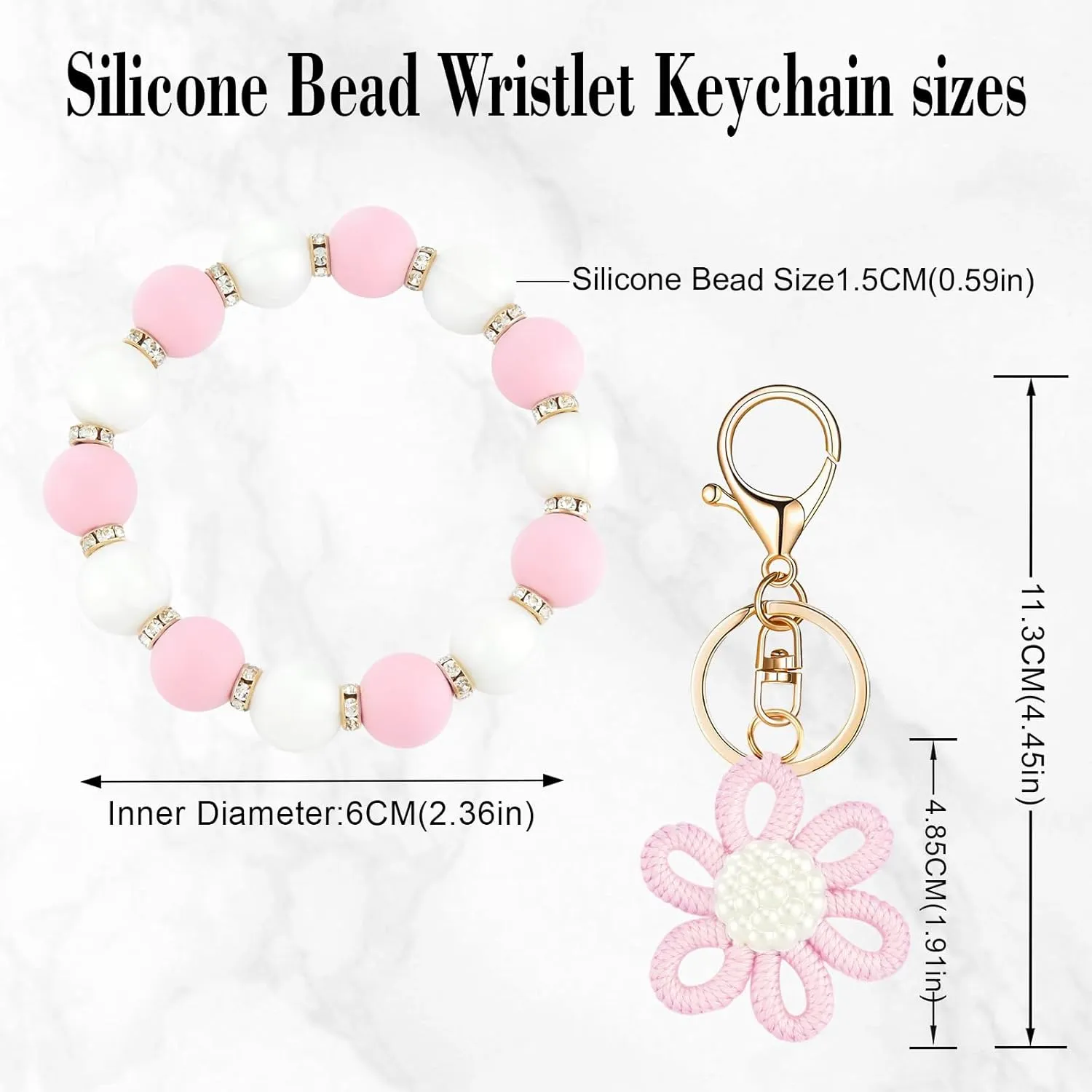 Silicone Beaded Bangle Key Ring With Butterfly Pendant Wristlet Bracelet Keychain For Women Girls