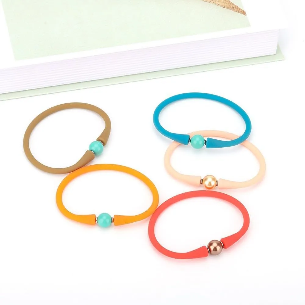 Silicone dainty Freshwater Pearl Bracelets,Womens Charm Bangle Jewelry,Colored Dainty Personalized Stretch Mood Rubber Bands Bangles for Men and Women Birthday Gifts 7.2'' Adjustable
