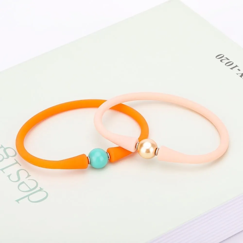 Silicone dainty Freshwater Pearl Bracelets,Womens Charm Bangle Jewelry,Colored Dainty Personalized Stretch Mood Rubber Bands Bangles for Men and Women Birthday Gifts 7.2'' Adjustable