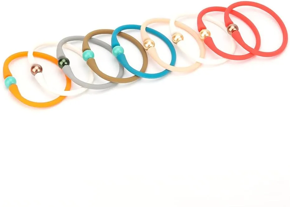 Silicone dainty Freshwater Pearl Bracelets,Womens Charm Bangle Jewelry,Colored Dainty Personalized Stretch Mood Rubber Bands Bangles for Men and Women Birthday Gifts 7.2'' Adjustable