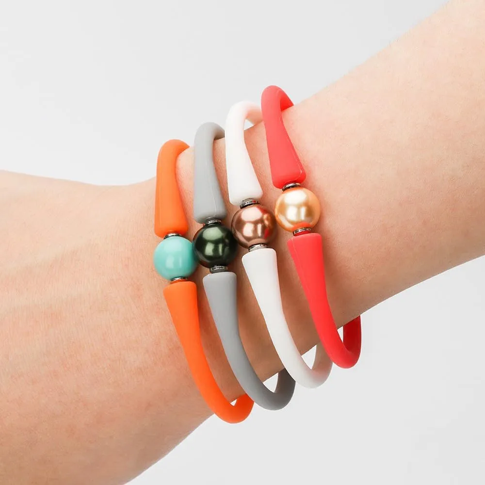 Silicone dainty Freshwater Pearl Bracelets,Womens Charm Bangle Jewelry,Colored Dainty Personalized Stretch Mood Rubber Bands Bangles for Men and Women Birthday Gifts 7.2'' Adjustable