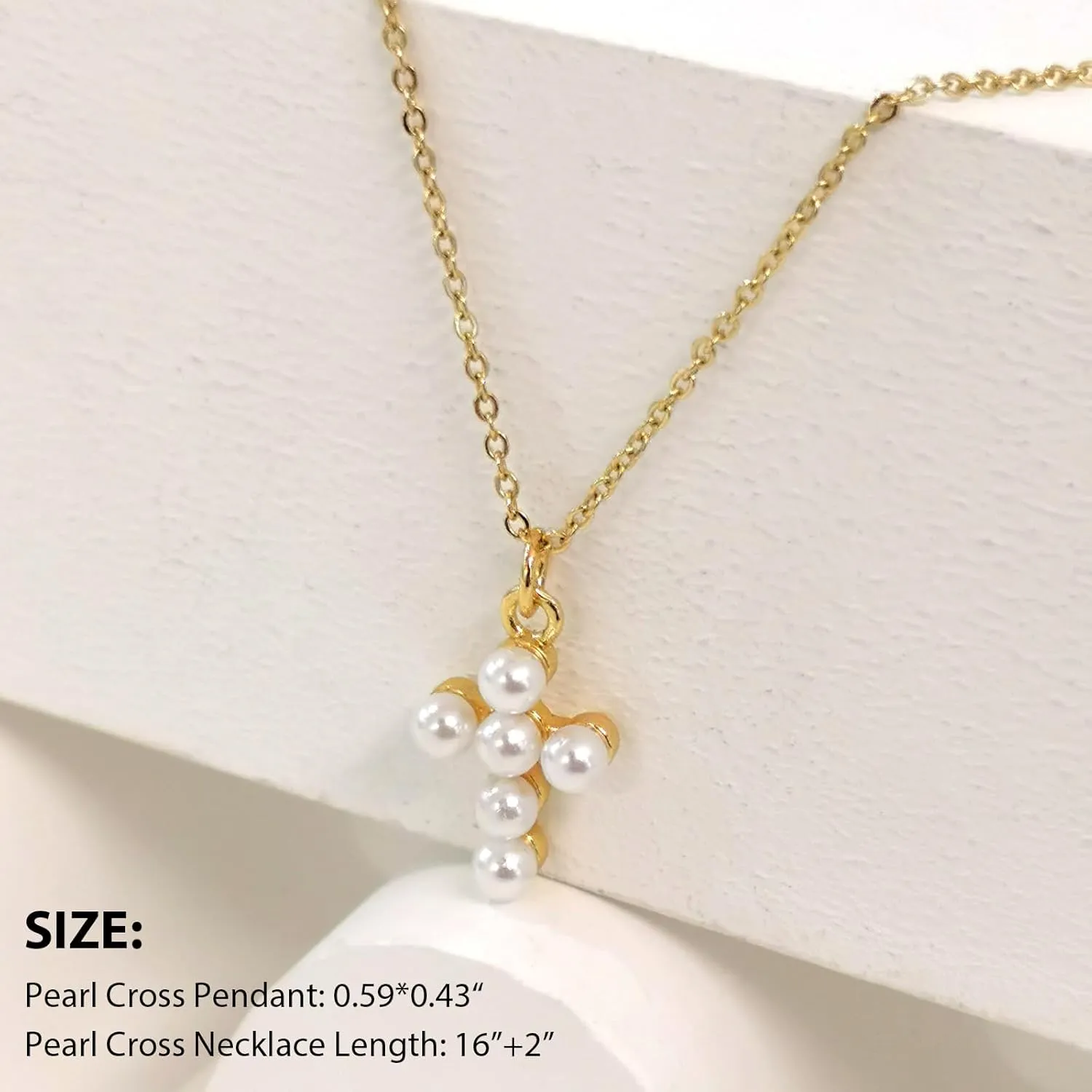 Silver 6MM Cream White Round Pearl Choker, 14K Gold Plated Dainty Cross Bow Lobster Clasp Necklace for Women Jewelry Gifts