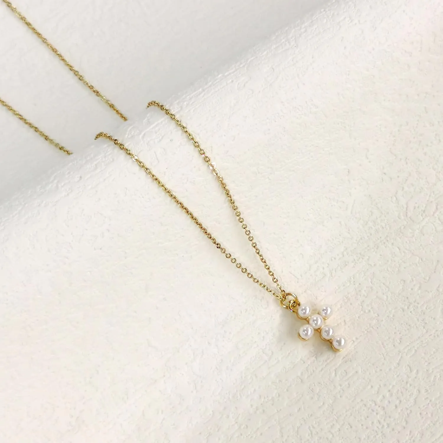 Silver 6MM Cream White Round Pearl Choker, 14K Gold Plated Dainty Cross Bow Lobster Clasp Necklace for Women Jewelry Gifts