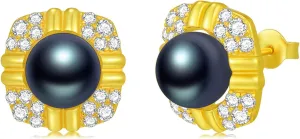 Silver 9-10MM Tahitian Black Pearl Earring Studs for Her,Sterling Silver Peacock Green Black Tahitian Pearl Vintage Earring Studs for Women Wife Ladies,S925 Silver 18K Yellow Gold Plated