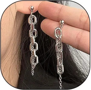 Silver Long Chain Tassel Dangle Drop Earrings, Minimalist Simple Shiny Fine Threading Dangling Earrings, Asymmetry Line Fringe Jewelry Gift for Women
