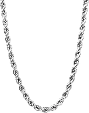 Silver Plated Rope Chain Necklace for Women, 2.5mm Dainty Silver Rope Link Chain Necklace 20 Inches