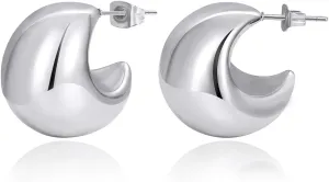 Silver Puff Hoop Earrings for Women 18K Gold Plated Chunky Teardrop Earrings Jewelry Ultra Thick Buttone Earrings Chunky Gold Hoop Earrings Teardrop Earrings Jewelry