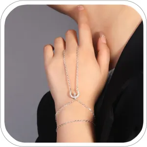 Silver Star Moon Finger Bracelet Ring Hand Harness Chain Layered Rhinestone Boho Hand Chain Jewelry for Women Wedding