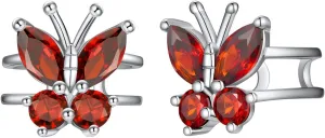 SILVERCUTE Butterfly Earrings Necklace Ring, 925 Sterling Silver Cute Ear Cuffs/Stackable Rings/Stud Earrings for Women Teen Girls -Stunning CZ Birthstone Butterfly Jewelry Gift with Box