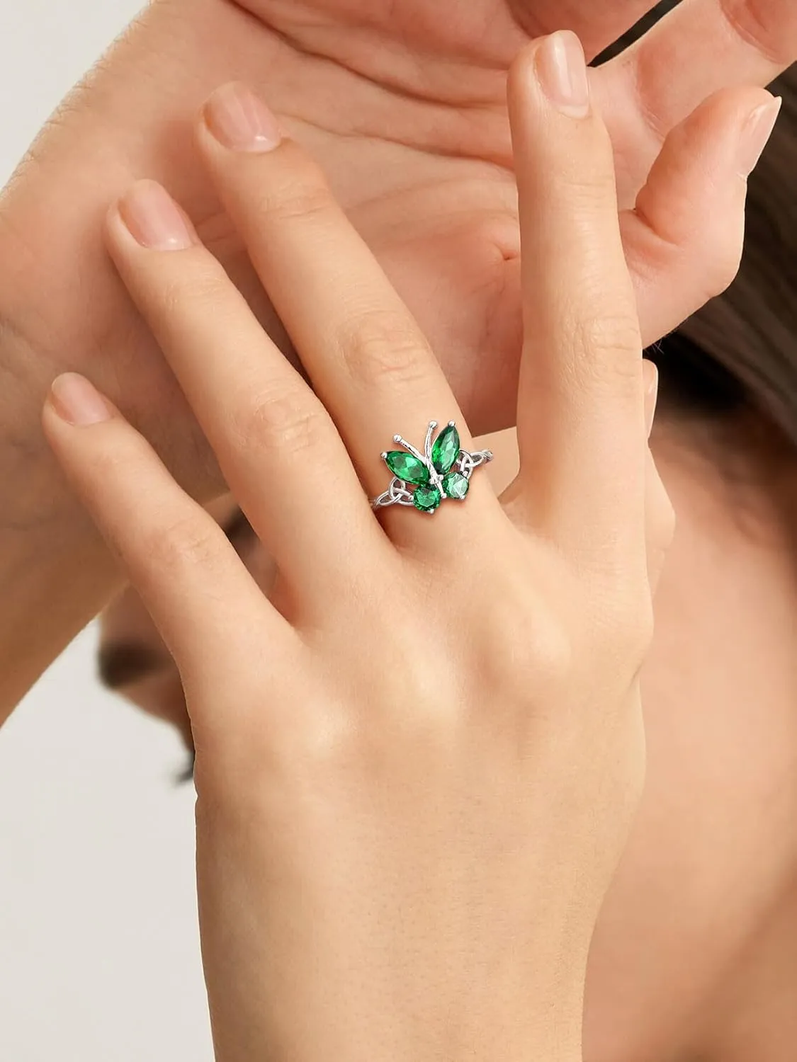 SILVERCUTE Butterfly Earrings Necklace Ring, 925 Sterling Silver Cute Ear Cuffs/Stackable Rings/Stud Earrings for Women Teen Girls -Stunning CZ Birthstone Butterfly Jewelry Gift with Box